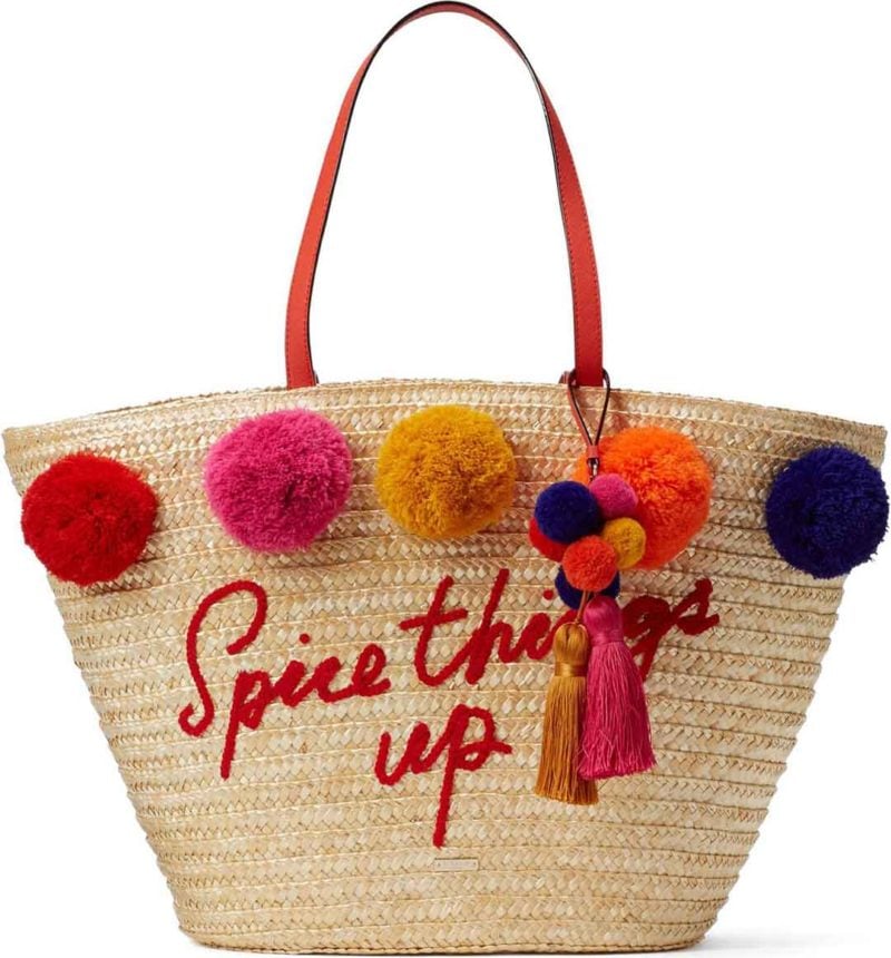 KATE SPADE NEW YORK lewis way pompom straw tote multi spice things up