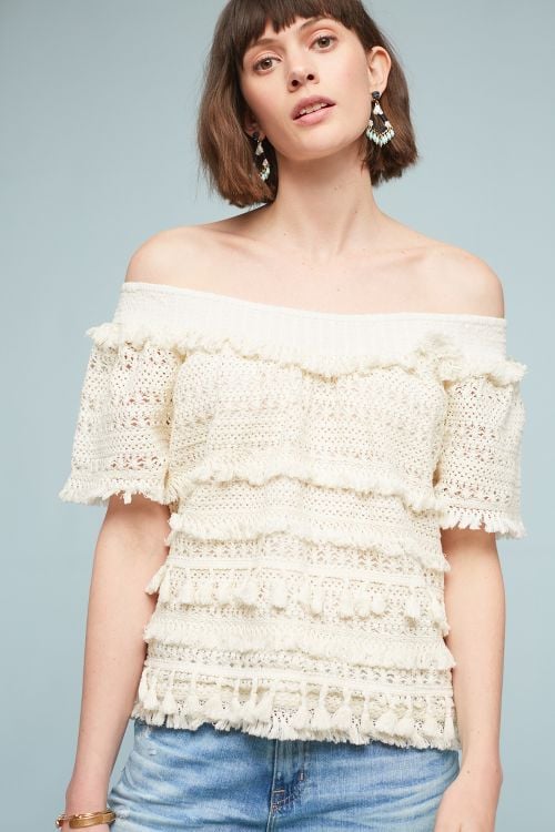 Love Sam Tasseled Off-The-Shoulder Top White Anthropologie surprise sale