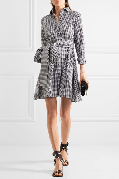MAJE Tie-front gingham cotton mini dress black white gingham dresses spring 2017