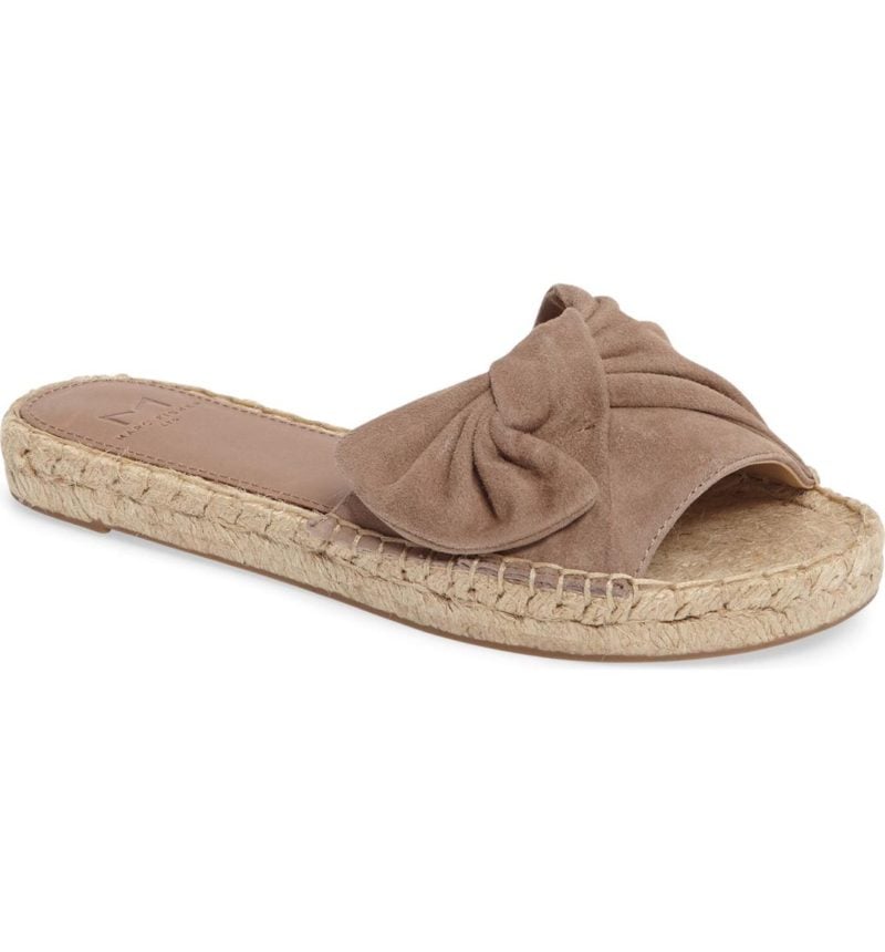 MARC FISHER LTD Valey Espadrille Slide Sandal Taupe Suede bow slides
