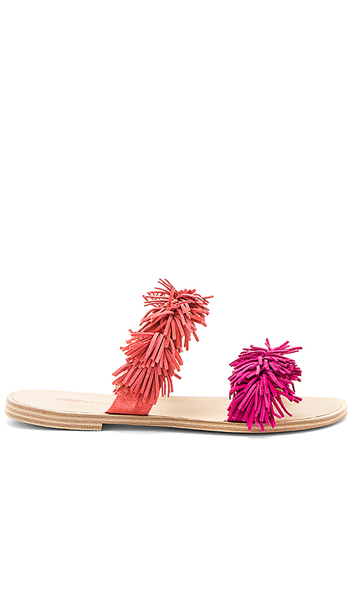 MATIKO Azula Fringe Sandals Fuchsia Guava flat fringe sandals spring 2017