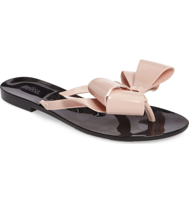 MELISSA Harmonic Bow III Flip Flop Black Pink bow slides 