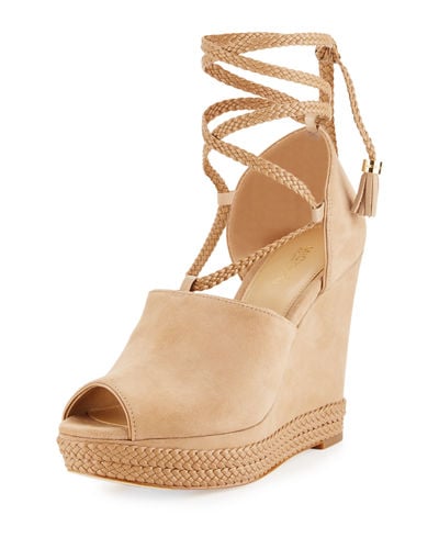 MICHAEL Michael Kors Hastings Suede Ankle-Wrap Wedge Sandal Neiman Marcus Shoe Sale