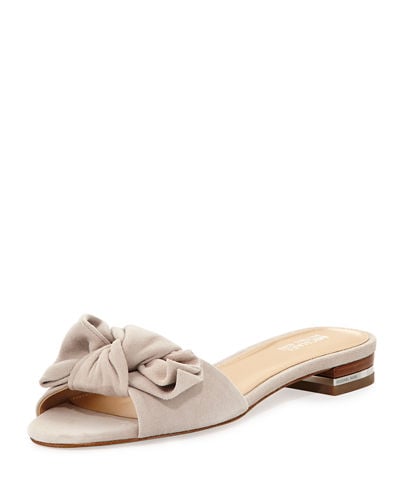 MICHAEL Michael Kors Willa Suede Flat Slide Sandal Gray bow slides 