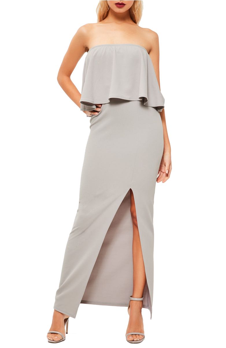 MISSGUIDED Strapless Popover Maxi Dress Grey strapless dresses kentucky derby