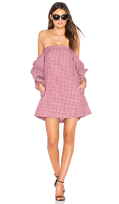 MLM LABEL Pillar Off The Shoulder Dress Red Chili Check Gingham dresses spring 2017