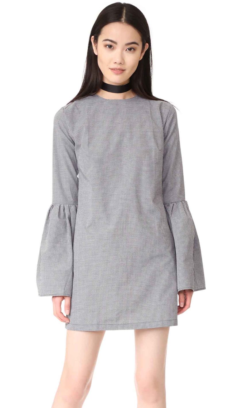 MLM LABEL Rhodes Dress Black White Small Bell Sleeves Gingham dresses spring 2017