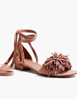 Madewell the kaia ankle-wrap sandal item g2002 Dusty Clay flat fringe sandals spring 2017 trend