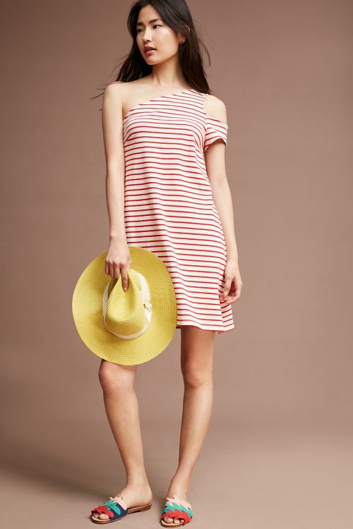 Maeve Marketa One-Shoulder Dress Red Motif Stripes Anthropologie dresses sale