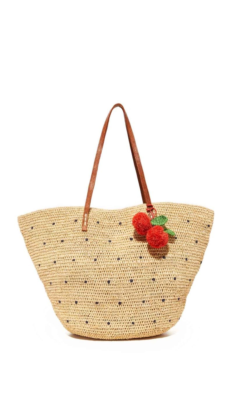 Mar Y Sol Florence Straw Tote Dots Pompoms straw totes spring 2017