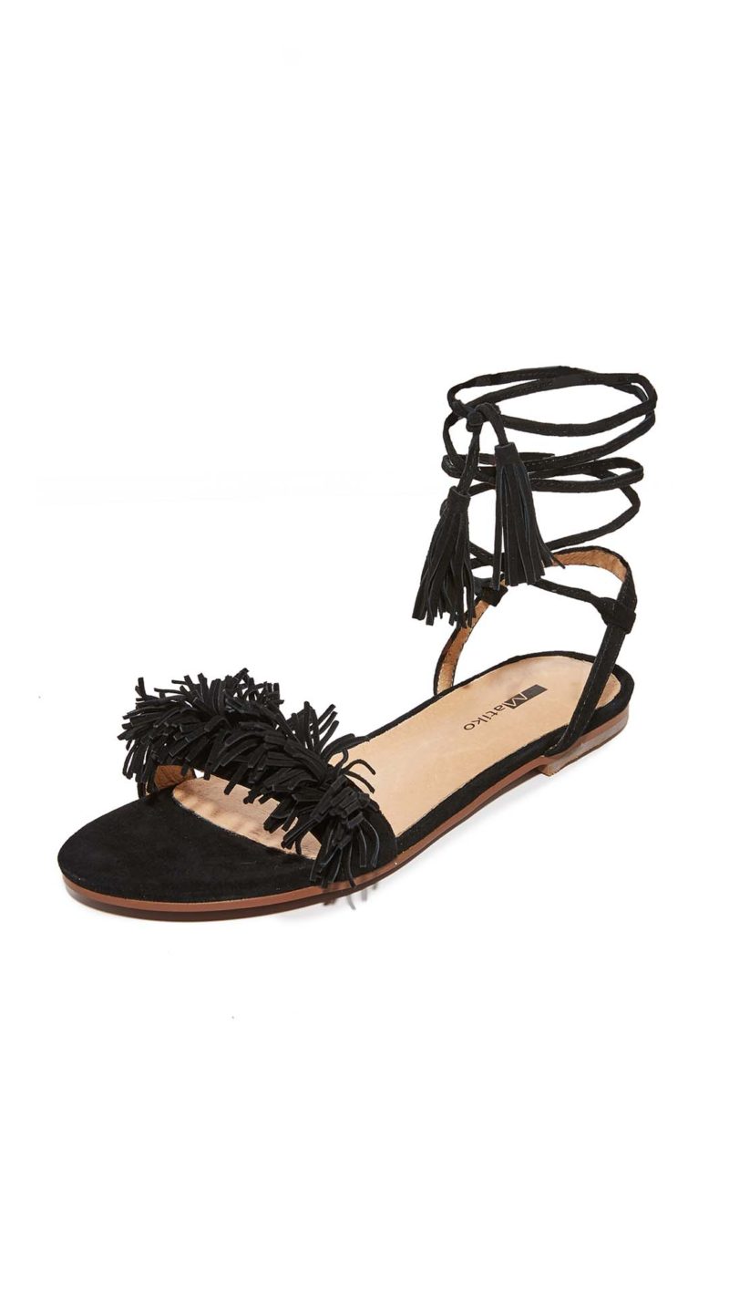 Matiko Delilah Fringe Flat Sandals Black