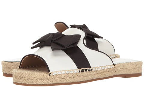 Michael Kors Hawn Bow Slide Sandals Optic White Smooth Grosgrain Jute Black bow slides