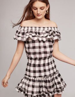 Misa Carrington Off The Shoulder Mini Dress Black White Gingham Anthropologie dresses sale