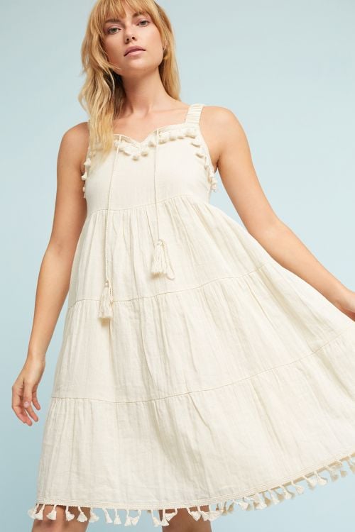 Moon River Azelie Tassel Dress Ivory Pompoms Anthropologie surprise sale