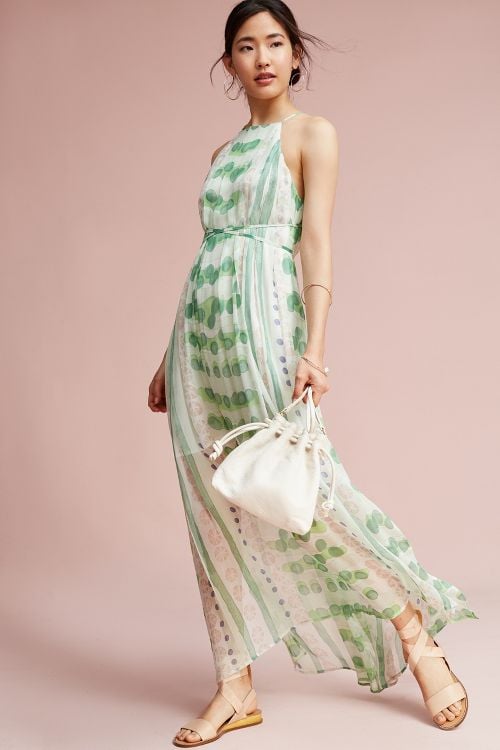 Moulinette Soeurs Vera Silk Maxi Dress Green Motif Anthropologie dresses sale