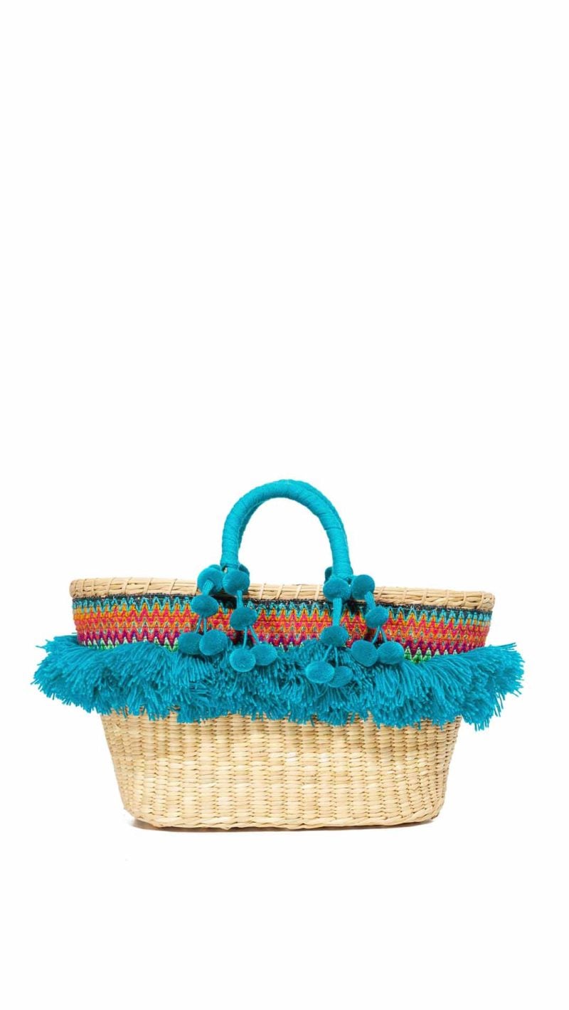 Nannacay Cristina M Straw Tote Pompoms Embroidered Trim straw totes spring 2017