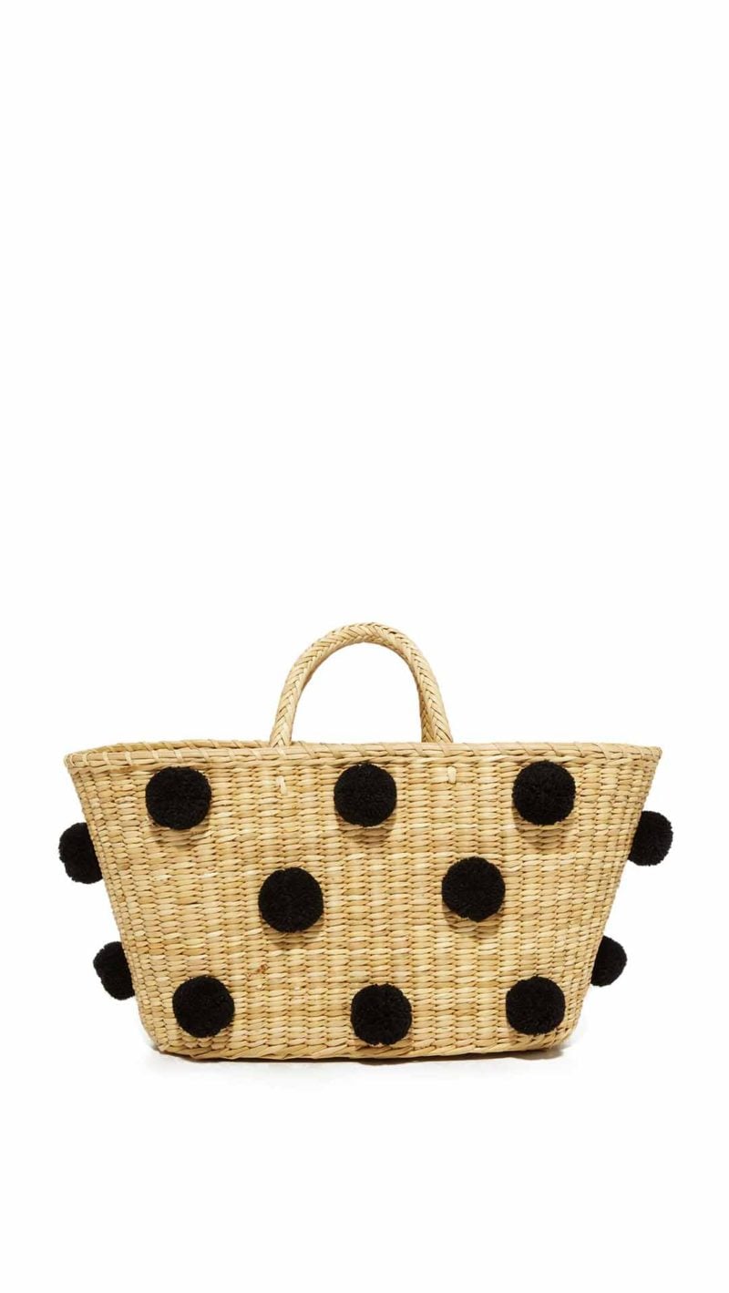 Nannacay Joana Pom Pom Straw Tote Off White Black straw totes spring 2017