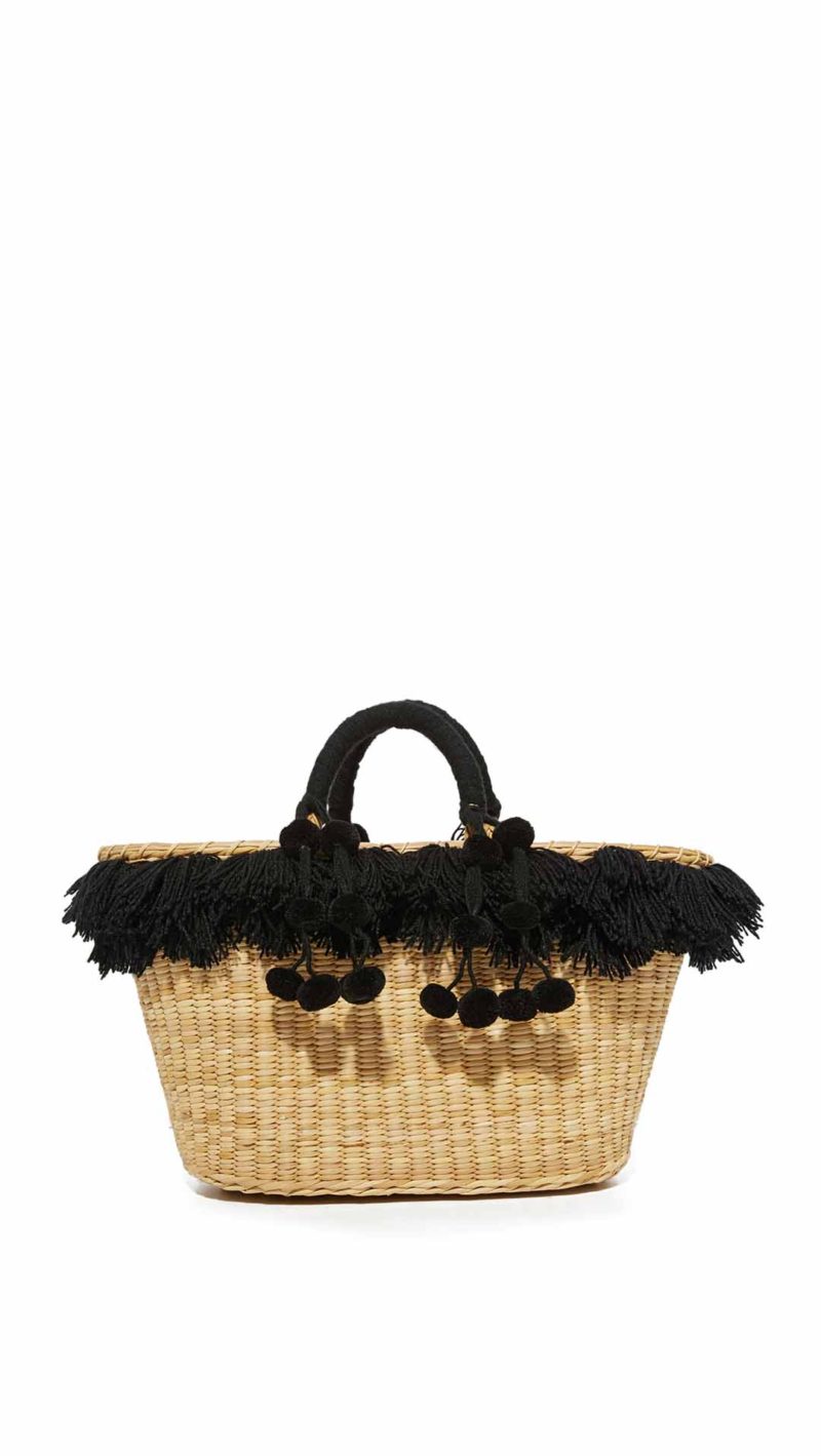 Nannacay Luly Straw Tote Black Pompoms straw totes spring 2017