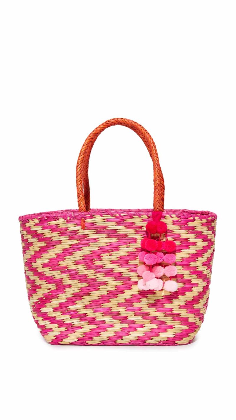 Nannacay Madagascar Pom Pom Straw Tote Pink straw totes spring 2017