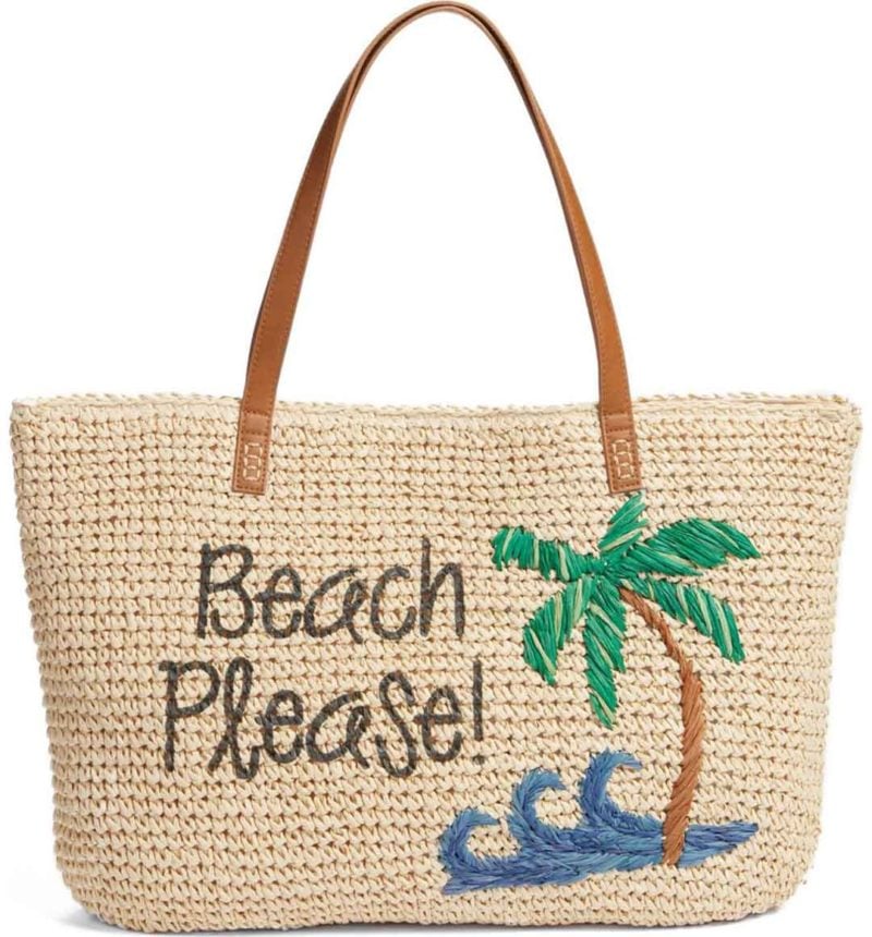 Nordstrom Beach Please Tote Straw Palm Tree Natural straw totes spring 2017