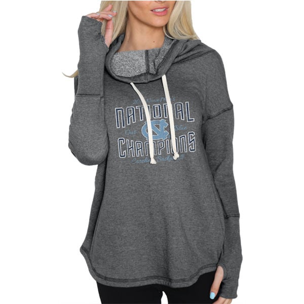 North Carolina Tar Heels Women's Charcoal 2017 NCAA Men's Basketball National Champions Funnel Neck Fleece Sweatshirt