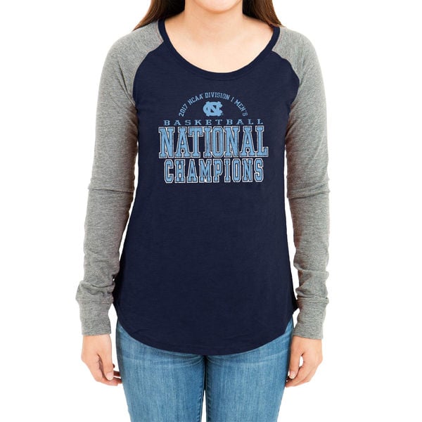 North Carolina Tar Heels Women's Navy 2017 NCAA Men's Basketball National Champions Preppy Patch Long Sleeve T-Shirt