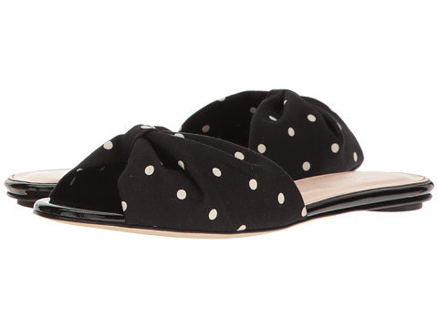 Oscar de la Renta Mia 5mm Black White Cotton Sateen Polka Dot bow slides