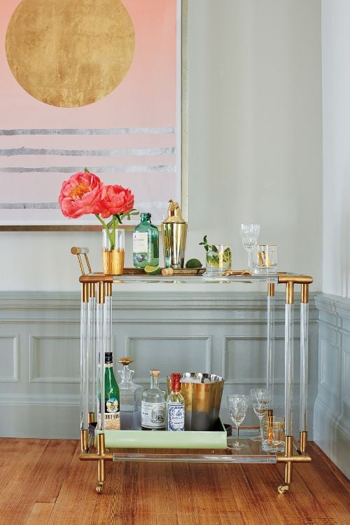 Oscarine Lucite Bar Cart Brass Anthropologie surprise sale