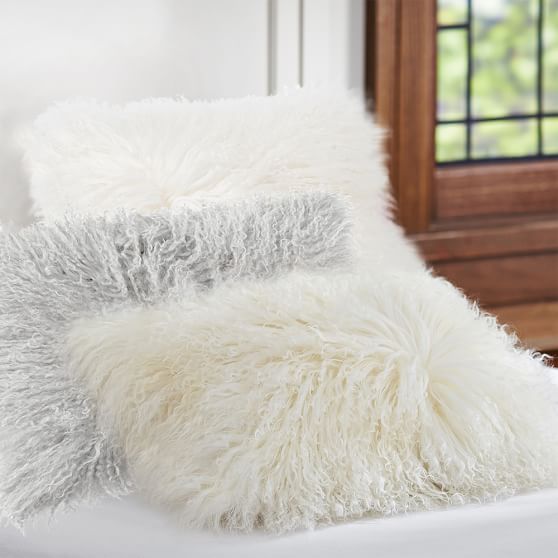 PBteen Mongolian Fur Pillow Cover White Pottery Barn Teen Sale pbteen bedding and throw pillows sale