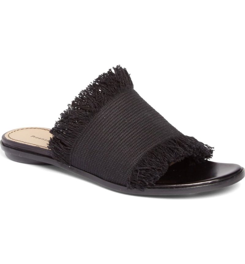 PROENZA SCHOULER Fringe Slide Sandal Black Canvas flat fringe sandals spring 2017