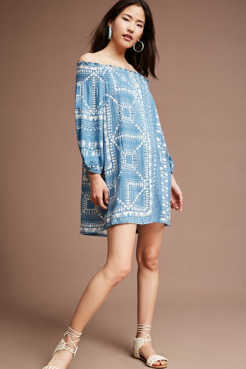 Plenty By Tracy Reese Boca Off-The-Shoulder Swing Dress Blue Motif Anthropologie dresses sale