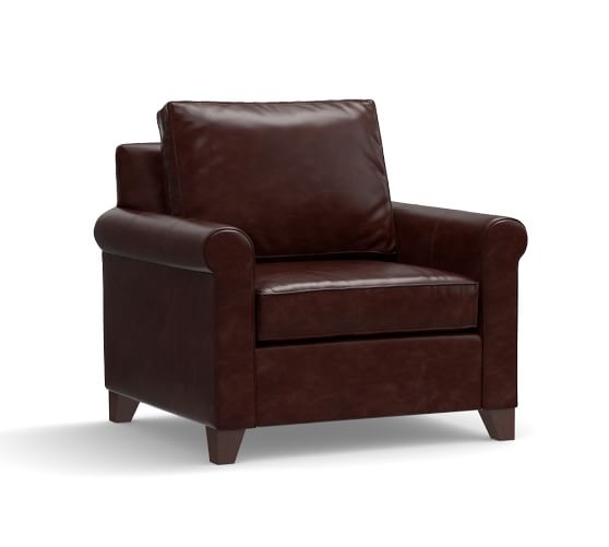 Pottery Barn CAMERON SMALL ROLL ARM LEATHER ARMCHAIR pottery barn customer appreciation sale