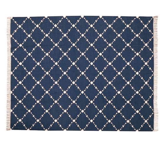 Pottery Barn DOT 'N DASH RECYCLED YARN INDOOR/OUTDOOR RUG - INDIGO Eco-Friendly pottery barn earth day Sale