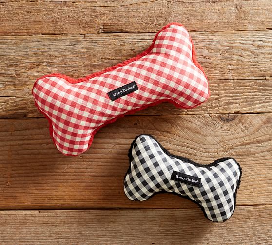 Pottery Barn HARRY BARKER GINGHAM CANVAS BONE TOY Red Black pottery barn customer appreciation sale