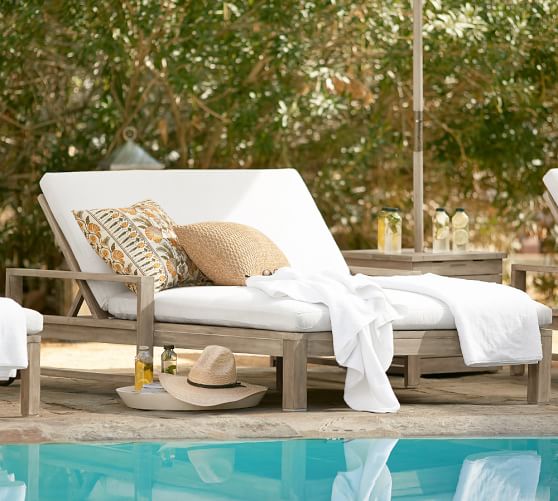 Pottery Barn INDIO DOUBLE CHAISE WITH WHEELS - GRAY pottery barn outdoor furniture sale