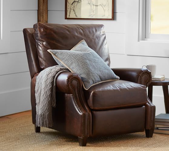 Pottery Barn JAMES LEATHER RECLINER Legacy Chocolate pottery barn sale