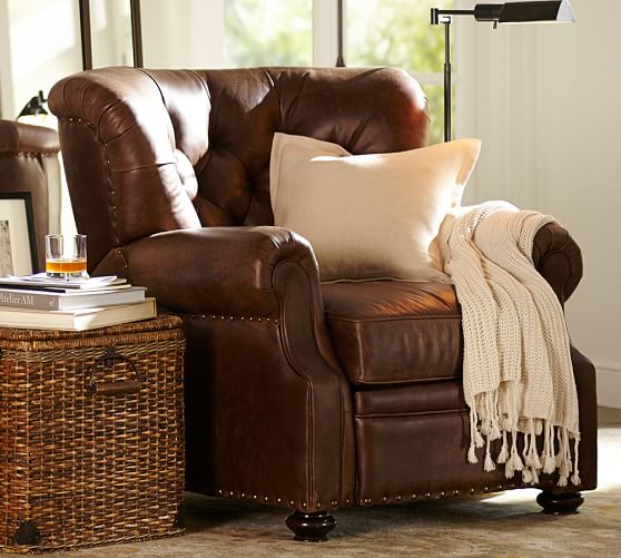Pottery Barn LANSING LEATHER RECLINER Havana Brown pottery barn sale