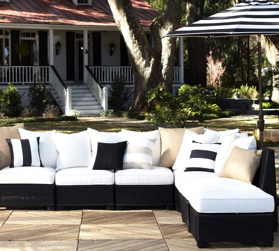 Pottery Barn PALMETTO ALL-WEATHER WICKER ARMLESS SECTIONAL SET - BLACK pottery barn outdoor furniture sale