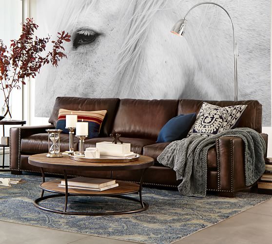 Pottery Barn TURNER SQUARE ARM LEATHER SOFA WITH NAILHEADS pottery barn 25% off sale