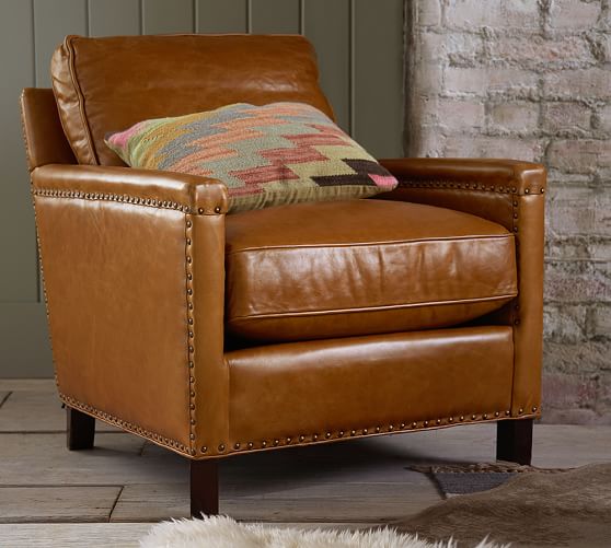 Pottery Barn TYLER LEATHER ARMCHAIR pottery barn friends and family sale