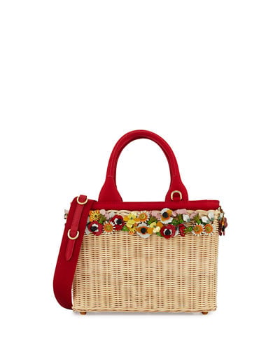 Prada Midollino Garden Flowers Straw Basket Bag Natural Red straw totes spring 2017