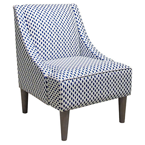 Quinn Swoop-Arm Chair, Navy Dots One Kings Lane Blowout Sale