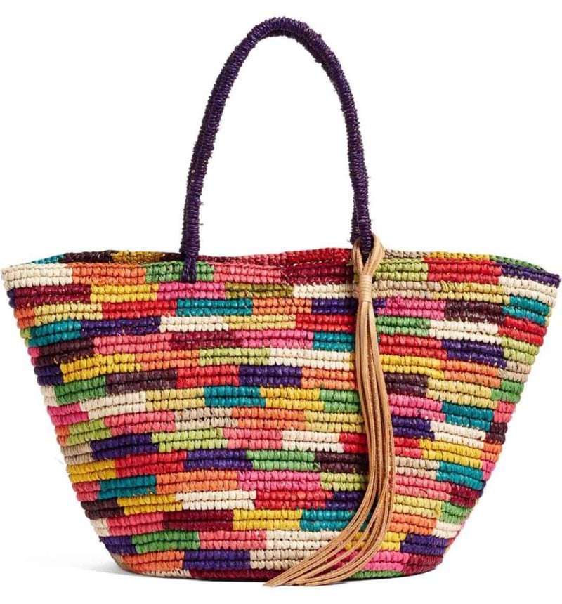 REBECCA MINKOFF Multicolor Straw Tote PInk Multi Silver straw totes spring 2017