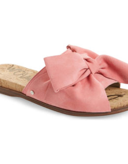 SAM EDELMAN Henna Slide Sandal Knotted Bow Sugar Pink Suede bow slides spring 2017
