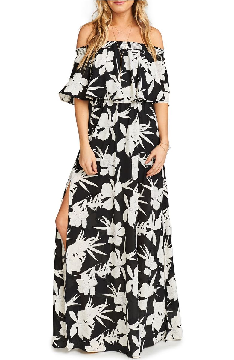 SHOW ME YOUR MUMU Hacienda Convertible Gown Lily Collins off the shoulder dresses kentucky derby