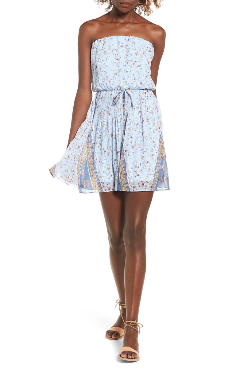 SOCIALITE Pleated Strapless Dress Light Blue Print strapless dresses kentucky derby