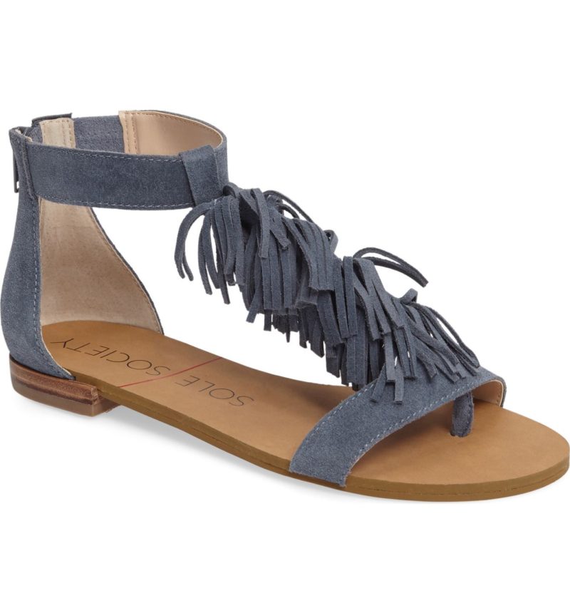 SOLE SOCIETY Koa Fringed T-Strap Sandal Vista Blue flat fringe sandals spring 2017