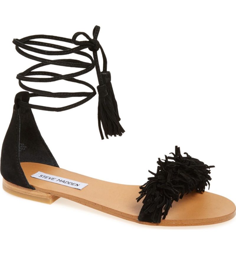 STEVE MADDEN 'Sweetyy' Lace-Up Sandal Black flat fringe sandals spring 2017