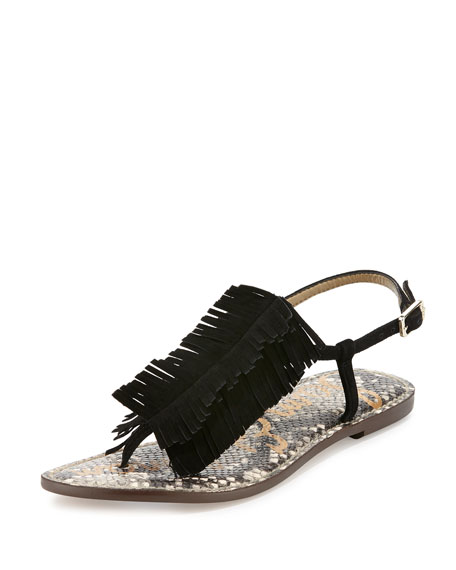Sam Edelman Gela Suede Fringe T-Strap Flat Sandal Black flat fringe sandals spring 2017