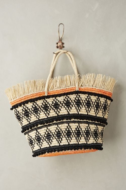 Sensi Studio Frayed Bazaar Straw Tote Natural Coral straw totes spring 2017 trend